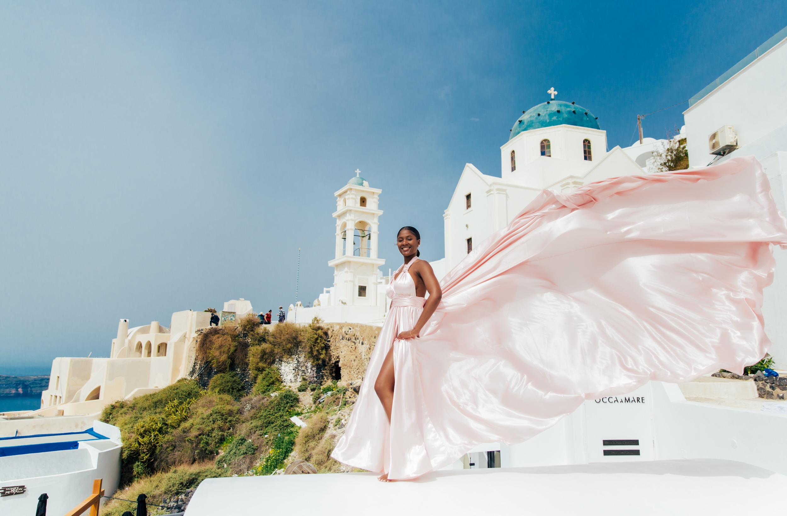 Photoshoot in Santorini with Flying Dress