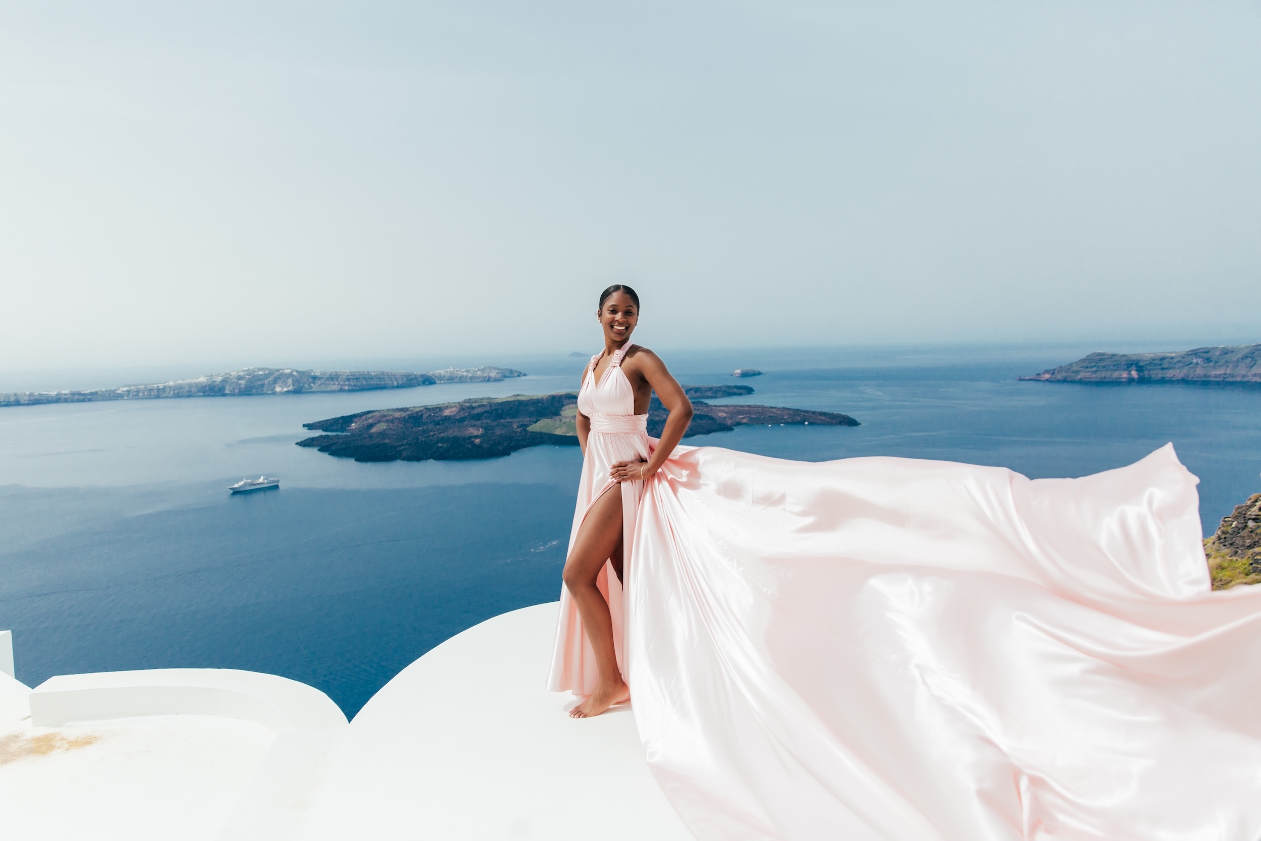 Photoshoot in Santorini with Flying Dress