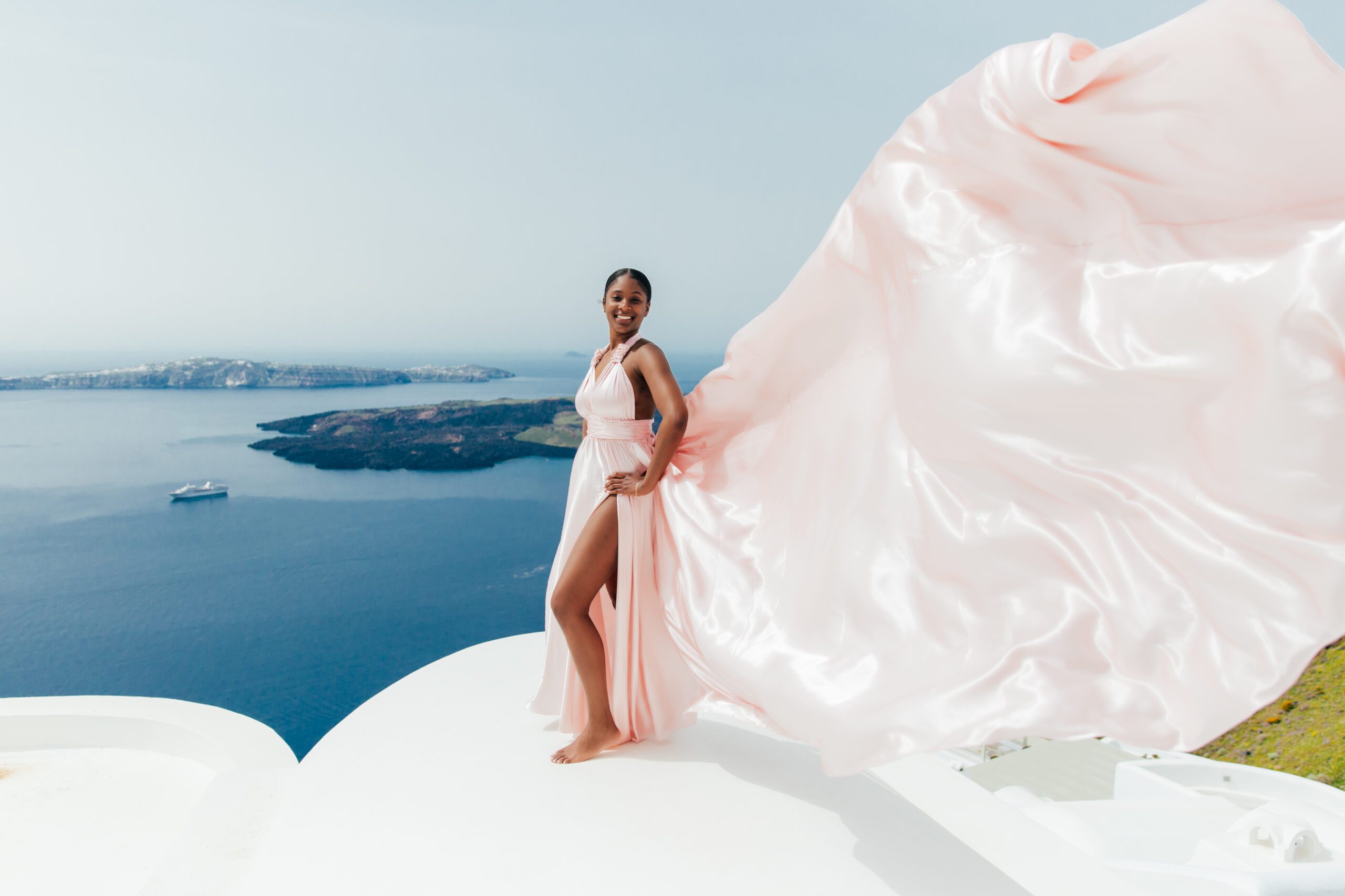 Photoshoot in Santorini with Flying Dress