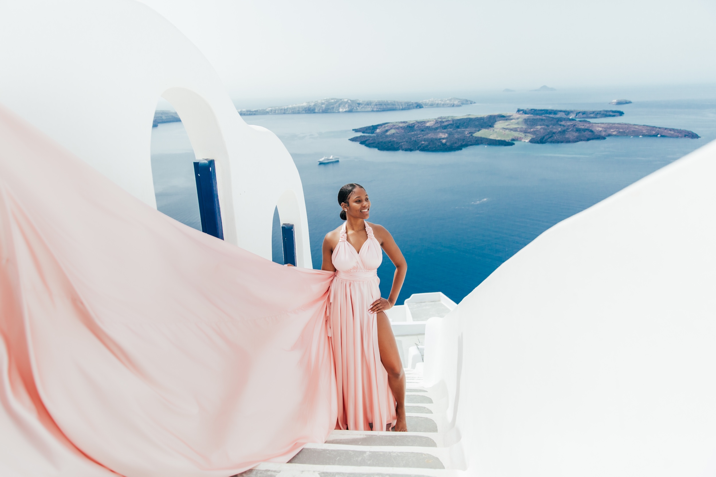 Photoshoot in Santorini with Flying Dress