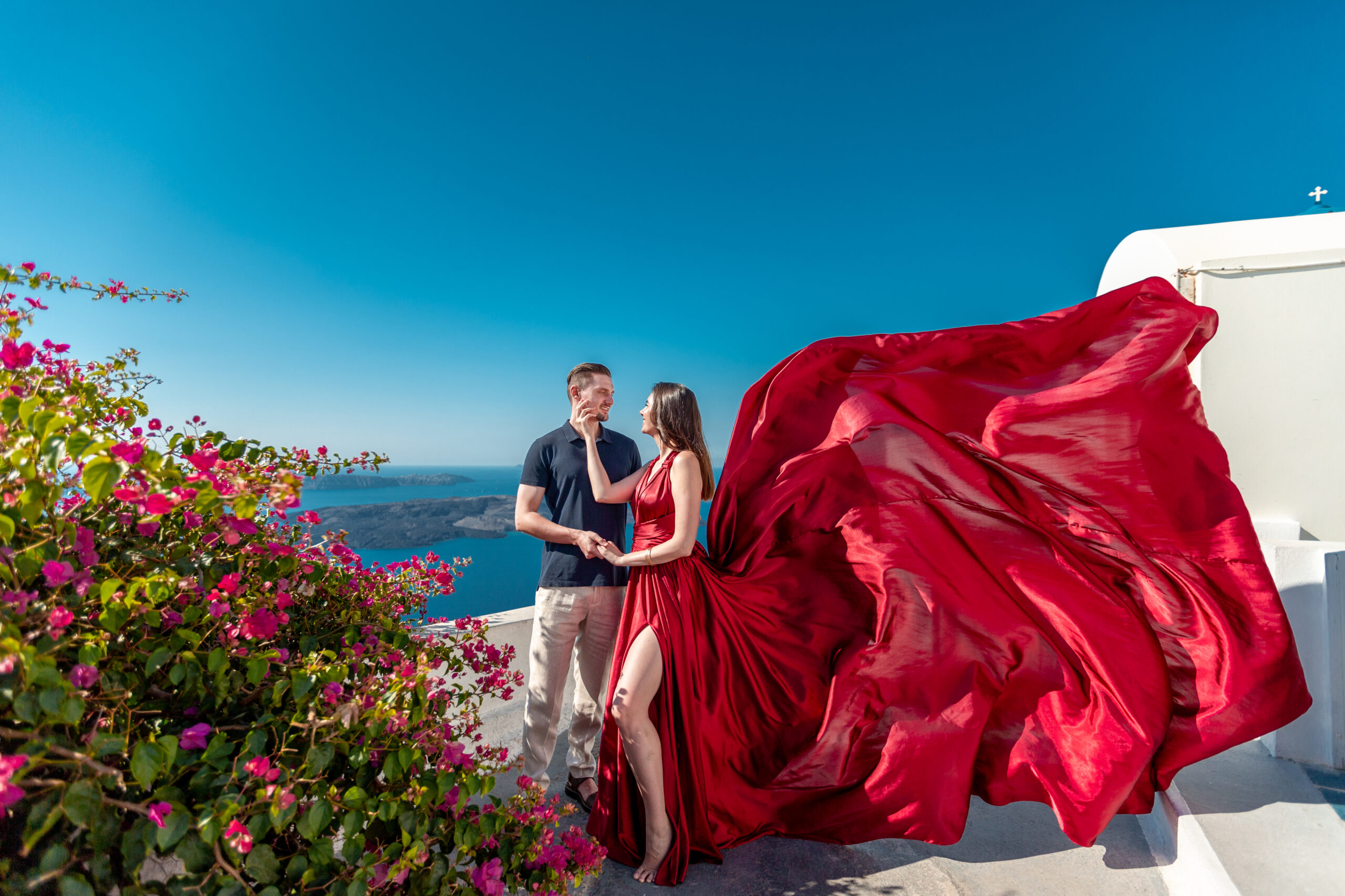Flying Dresss Santorini Romantic Photo